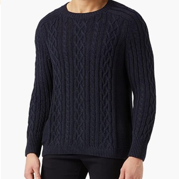 Fisherman Cable Long-Sleeve Crewneck Sweater DEEP STEEL GRAY, Unisex, Size XL - Picture 2 of 8